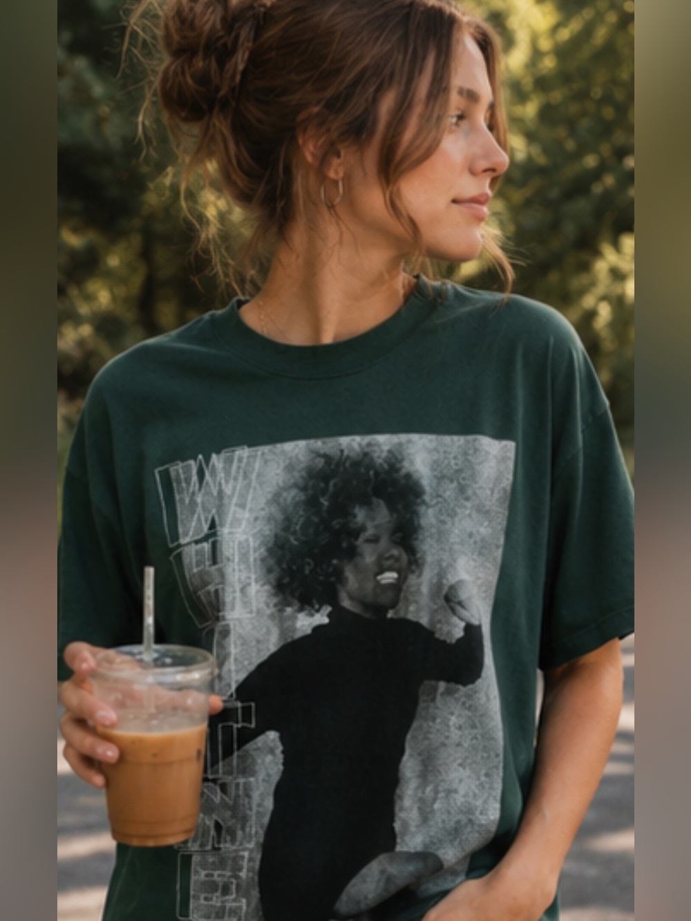 Whitney Houston Forest GreenShort Sleeve Tee - Women Medium